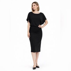 Judith & Charles Jersey Knit Dress Sz 8 Black Ruched Bodycon Blouson Midi Canada